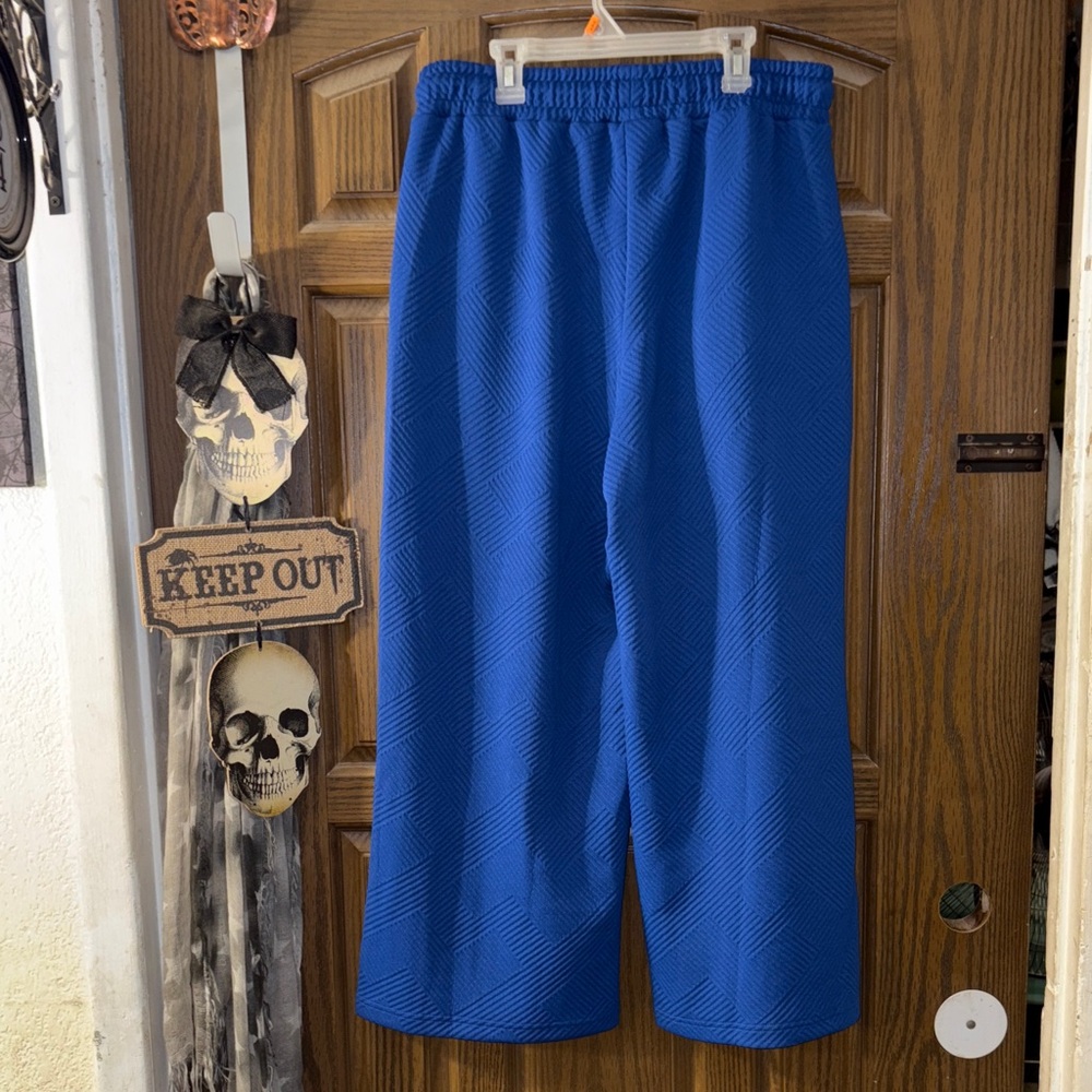 Royal Blue CrissCross Textured Wide Leg Pants - Picture 6 of 9